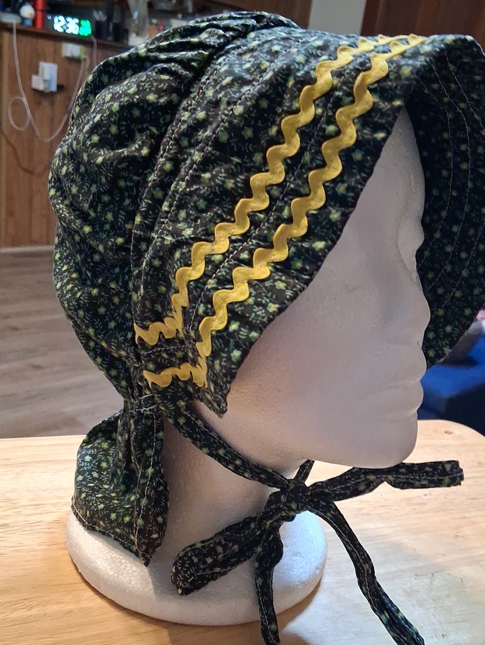 Green Floral Kids Bonnet with Yellow Trim